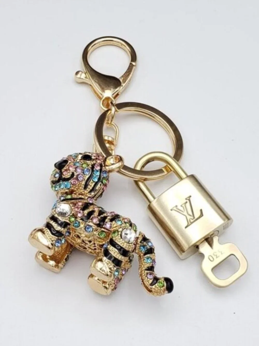 Authentic Louis Vuitton Gold Padlock 🔒 Key Set w/ Unbranded Tiger Bag Charm